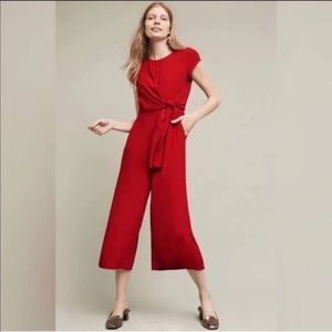 Red Tie Front Wide Leg Jumpsuit - Anthropologie Maeve